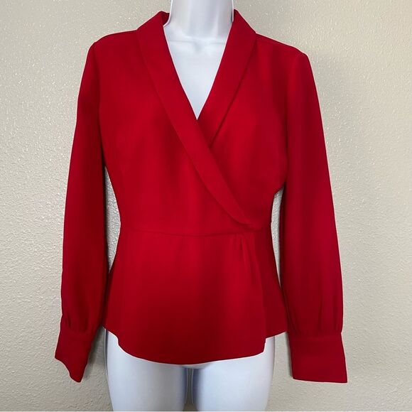 J. Crew Tops - J. Crew Bold Red Valentine's Day Date Night Old Money Preppy Modest Blouse Sz 2